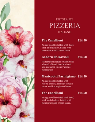 Free  Template: Menu des aliments du restaurant italien rétro classique rouge