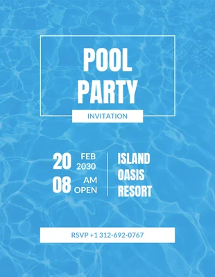 Free  Template: Invitación Pool Party Simple Agua Azul