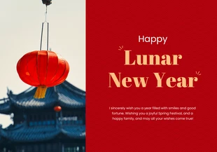 Free  Template: Cartão de Ano Novo Lunar com Lanterna Vermelha Azul