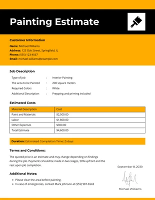 business  Template: Estimativa de pintura moderna branca, preta e amarela