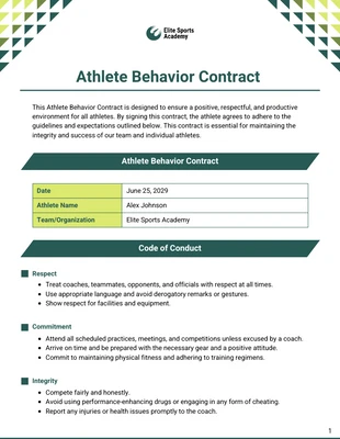 business  Template: Modelo de contrato de comportamento do atleta