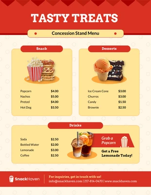 Free  Template: Concession Stand Price List Template