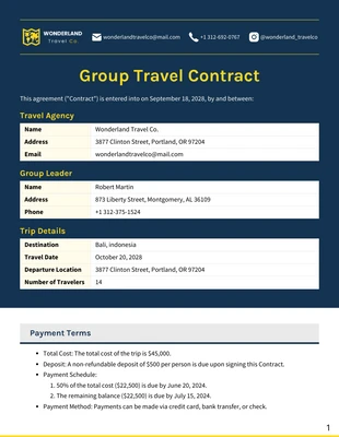 Free  Template: Group Travel Contract Template