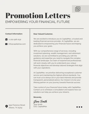 Free  Template: Beige Classic Promotion Letters