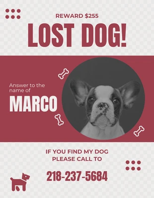Free  Template: Light Grey And Dark Pink Minimalist Lost Dog Flyer