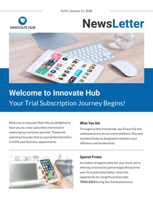 Free  Template: Trial Subscription Welcome Newsletter