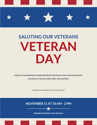 Free  Template: Veteran Day Poster Beige Blue Illustrative