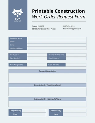 Free  Template: Formulários simples de empreiteiro azul e marinho