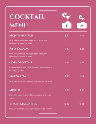 Free  Template: Menus de cocktails simples rétro gris et blanc