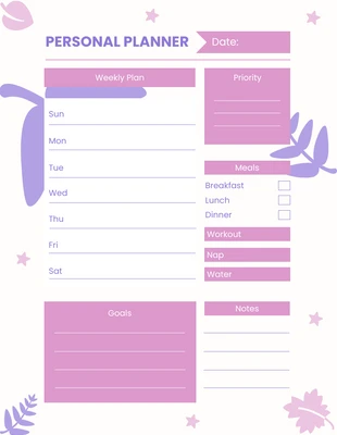 Free  Template: Floral Pastel Colour Personal Planner