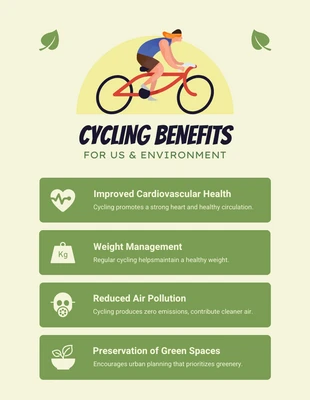 business  Template: Poster Infográfico de benefício de ciclismo com ilustração moderna verde