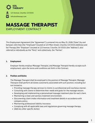 business  Template: Plantilla de contrato de trabajo para terapeuta de masaje