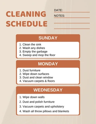 Free  Template: Light Brown Simple Cleaning Schedule Template