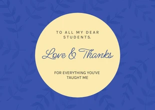 Free  Template: Cartão de Agradecimento do Professor Padrão Estético Azul