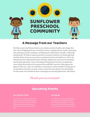 Sunflower Preschool Newsletter