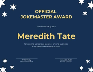 premium  Template: Navy Minimalist Funny Certificate