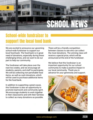 Free  Template: White And Yellow Minimalist School Newsletter