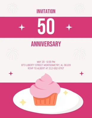 Free  Template: Pink Cheerful Illustration Cake Sparkle 50th Birthday Invitation