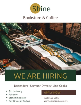 Free  Template: Folheto de contratação de livraria de café