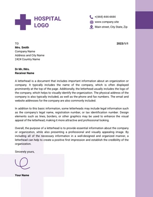 Free  Template: Light Purple Modern Hospital Letterhead Template