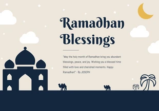 Free  Template: Tarjeta de bendiciones de Ramadán en color crema y azul marino