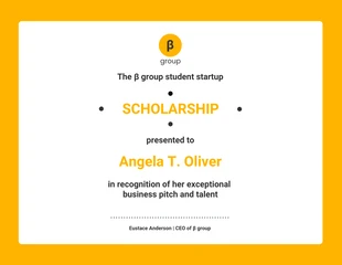 Free  Template: Yellow Company Scholarship Award