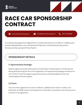 Free  Template: Race Car Sponsorship Contract Template