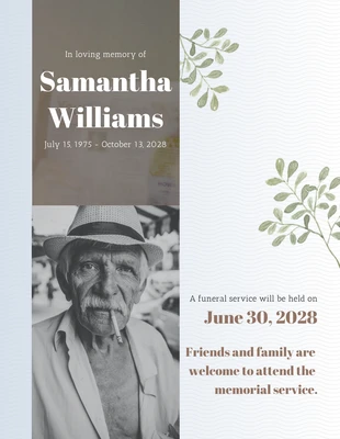 Free  Template: White And Cream Modern Floral Funeral Invitation