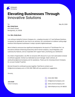Free  Template: Minimalist Royal Blue IT and Software Letterhead