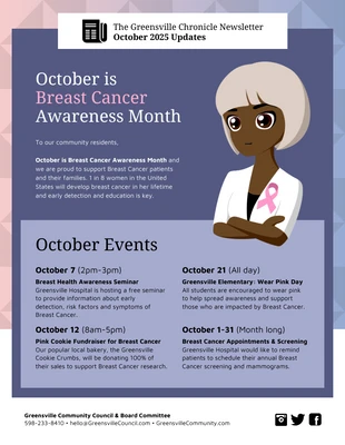 Free  Template: Breast Cancer Awareness Month Newsletter