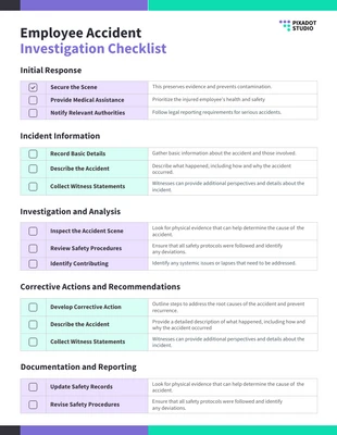 Free interactive Template: قائمة التحقق من التحقيق في حوادث الموظفين