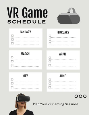 Free  Template: Light Grey Clean VR Game Schedule Template