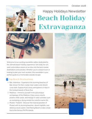 Free  Template: Boletín de vacaciones minimalista en color crema y verde suave