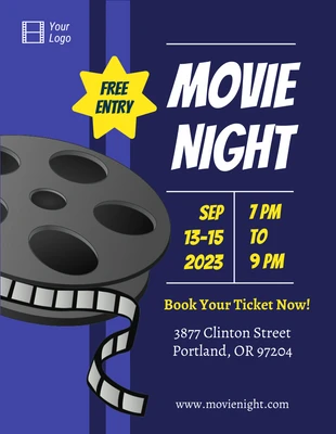Free  Template: Flyer moderno azul para una noche de cine