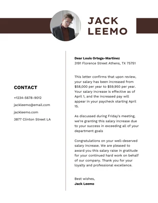 Free  Template: Dark Brown Simple Professional Salary Increase Letter