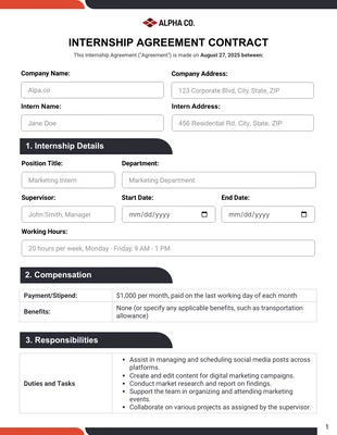 premium  Template: Internship Agreement Contract