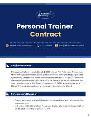 business  Template: Modelo de contrato de personal trainer