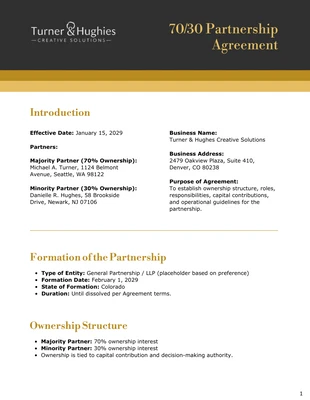 business interactive Template: 70/30 Partnership Agreement Template