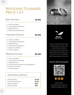 premium  Template: Wedding Planner Price List Template