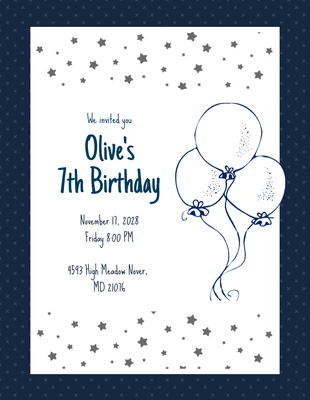 Free  Template: Navy And White Minimalist Illustration Kids Party Invitation