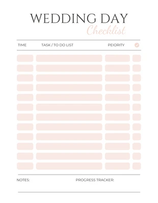 Free  Template: Weiß und Pfirsich Hochzeitstag Checkliste Zeitplan