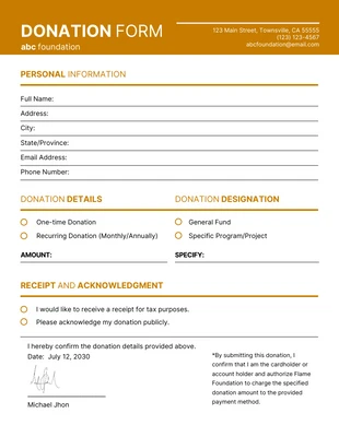 business  Template: Simple Orange and White Donation Form