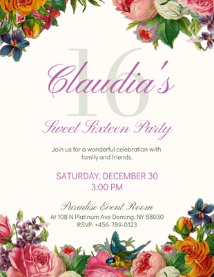 business  Template: Beige Aesthetic Floral Birthday Sweet 16 Invitation