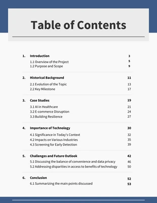 Free  Template: Table des matières du rapport minimaliste bleu et gris