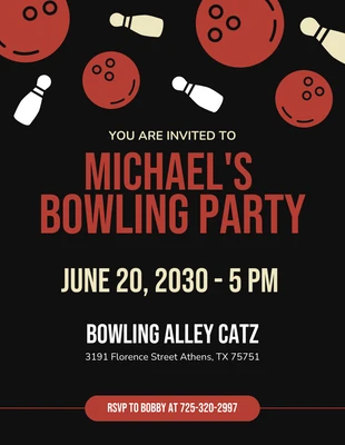 Free  Template: Invitation à une fête de bowling noire et rouge