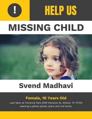 Free  Template: Modern Black And Yellow Missing Person Poster