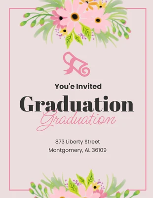 Free  Template: Invito alla festa di laurea con fiori rosa
