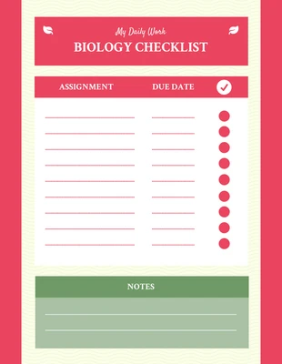 Free  Template: Light Yellow And Red Daily Work Biology Checklist