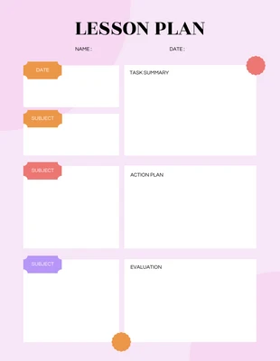 Free  Template: خطة الدرس الملونة الوردي