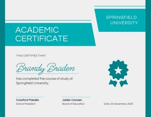 business  Template: Certificat académique minimaliste blanc et bleu sarcelle
